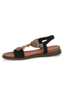QUANNA MELL Sandali neri con dettagli gioiello e cinturino elasticizzato Quanna mel 560319 NERO Sale