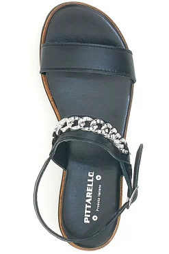 Donna PITTARELLO Sandali neri con Doppia Fascia e Catena Dorativa Made in Italy 333070811