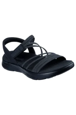 SKECHERS Sandali neri con fasce elastiche e cinturino in velcro Go walk flex sandal NERO/GRIGIO Best