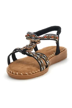 QUANNA MELL Sandali neri con fasce intrecciate e cinturino elasticizzato Quanna mel 22135