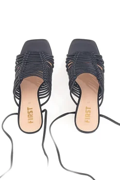 THE FIRST Sandali Neri con Lacci e Tacco a Coda 622 SCHWARZ Best