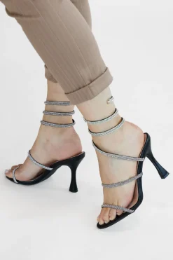FIRST LADY Sandali neri con strass e laccio a spirale P711 NERO