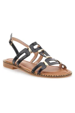 THE FIRST Sandali Neri e Oro Con Suola Flat 19465 Hot