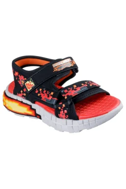 SKECHERS Sandali neri e rossi sportivi con stampa pixel Mega-Splash 4K