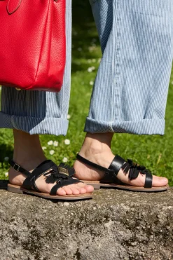 PITTARELLO LOOK Sandali neri in vera pelle con frange IF10277 NERO Hot