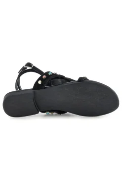 PITTARELLO LOOK Sandali neri in vera pelle infradito con frange e borchie IF6856 Discount