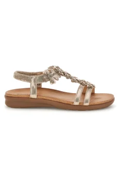 QUANNA MELL Sandali oro con applicazioni floreali Quanna mel k358673 ALMOND/PLATINO Online