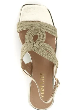 FIRST LADY Sandali oro con cinturini intrecciati e tacco largo P696 Clearance