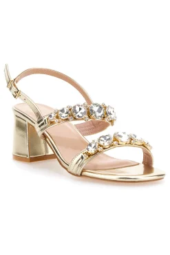 MON DIEU Sandali oro con pietre gioiello e tacco largo 656 Outlet