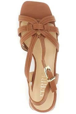FERRE' Sandalo con tacco e sottopiede in pelle Ferre F872 CUOIO Outlet