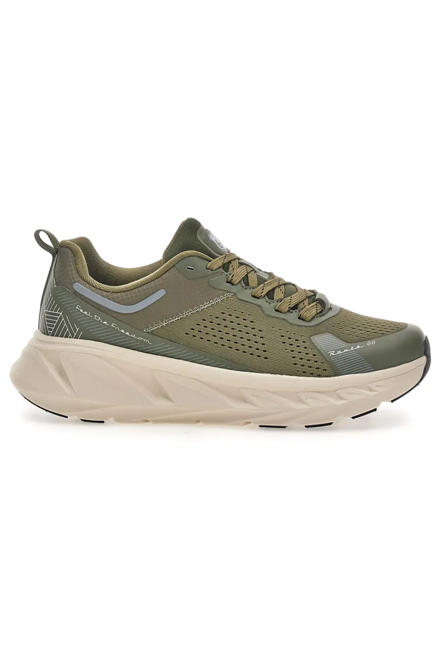 Uomo ROUTE 66 Scarpe da ginnastica verde militare con suola beige RO51811D