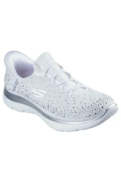 SKECHERS Scarpe slip ins bianco con strass in mesh Summits brilliant shine BIANCO/ARGENTO