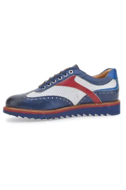 Uomo PITTARELLO PLUS Scarpe Stringate Bianche e Blu In Vera Pelle Made in Italy PT321