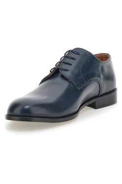 Uomo PITTARELLO Scarpe stringate blu in pelle con suola in cuoio made in Italy 7720