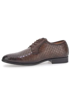 Uomo LONGFORD Scarpe Stringate Marroni con Texture Intrecciata 208510