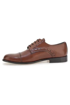 Uomo PITTARELLO Scarpe stringate marroni in pelle con suola in cuoio made in Italy 7715