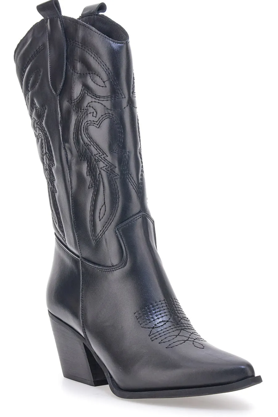 PITTARELLO LOVE Schwarze bestickte texanische Lederstiefeletten TEX901RN NERO Sale