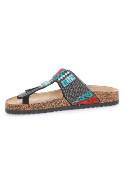 PRIMA RIGA e Flip-Flops mit blauen und roten Steinen FIRST ROW 14179 SCHWARZ Hot