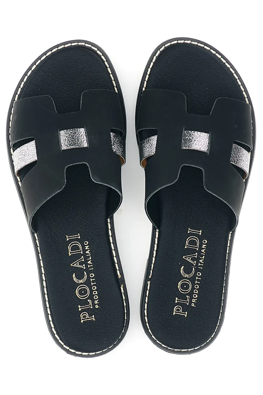 PLOCADI Schwarze Hausschuhe mit Metallic-Einsätzen MAT16 NERO Hot