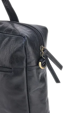 Donna NBG Schwarze Leder Aktentasche mit Reißverschluss und Schulterriemen 333-1
