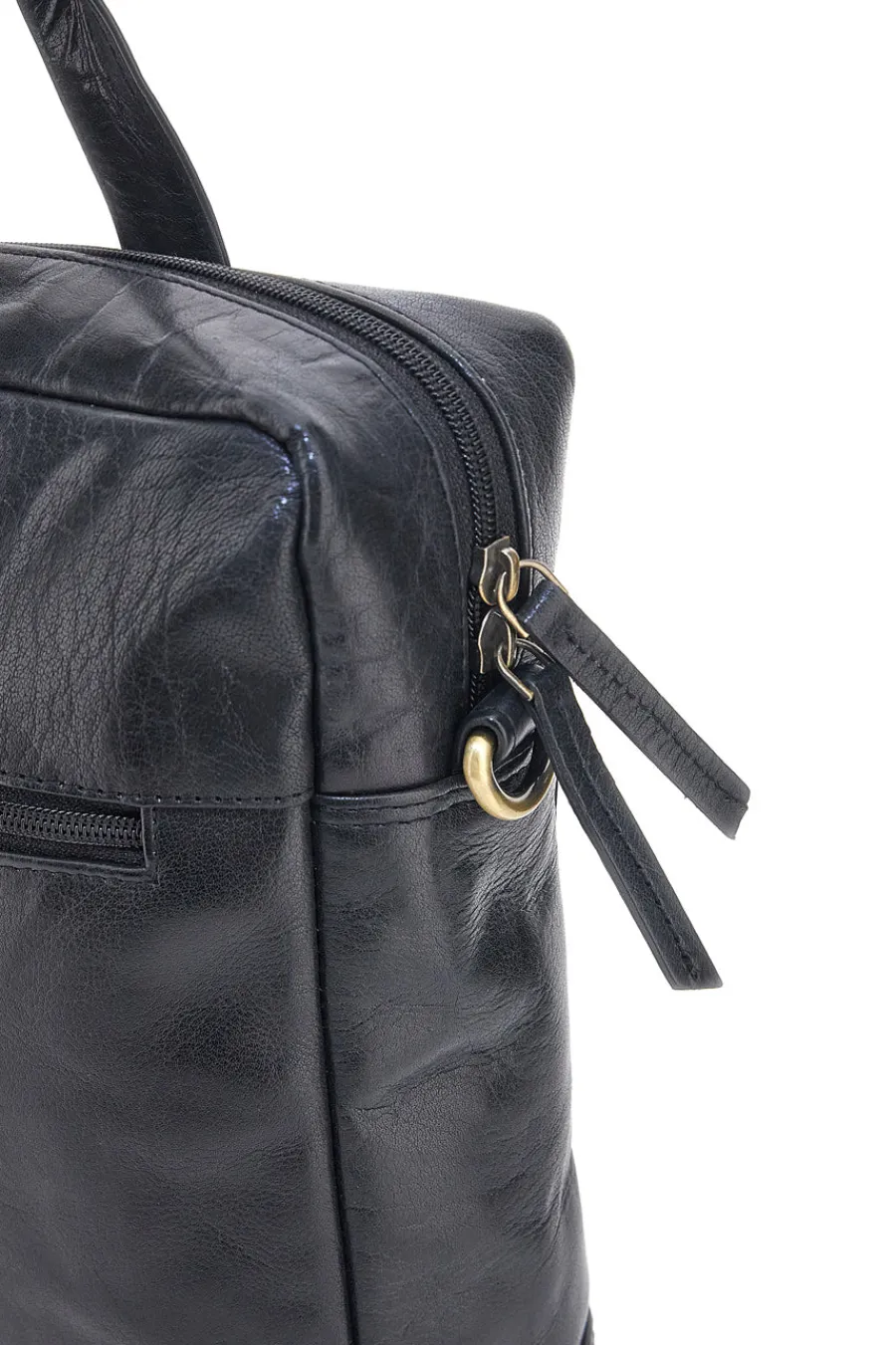 Donna NBG Schwarze Leder Aktentasche mit Reißverschluss und Schulterriemen 333-1