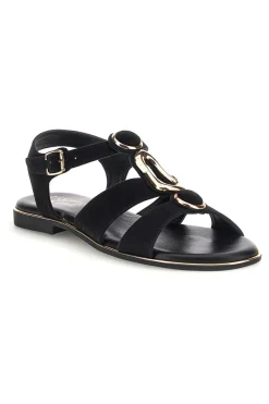 PITTARELLO LOOK Schwarze Sandalen aus echtem Leder mit ovalen Metall-Accessoires im Pittarello-Look IF10328 NERO Hot