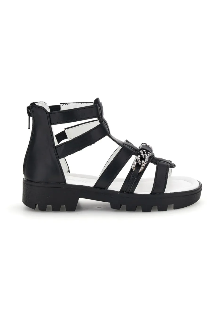 GRAZIE GIRL Schwarze Sandalen mit Hufeisen und Reißverschluss Thank you girl 145