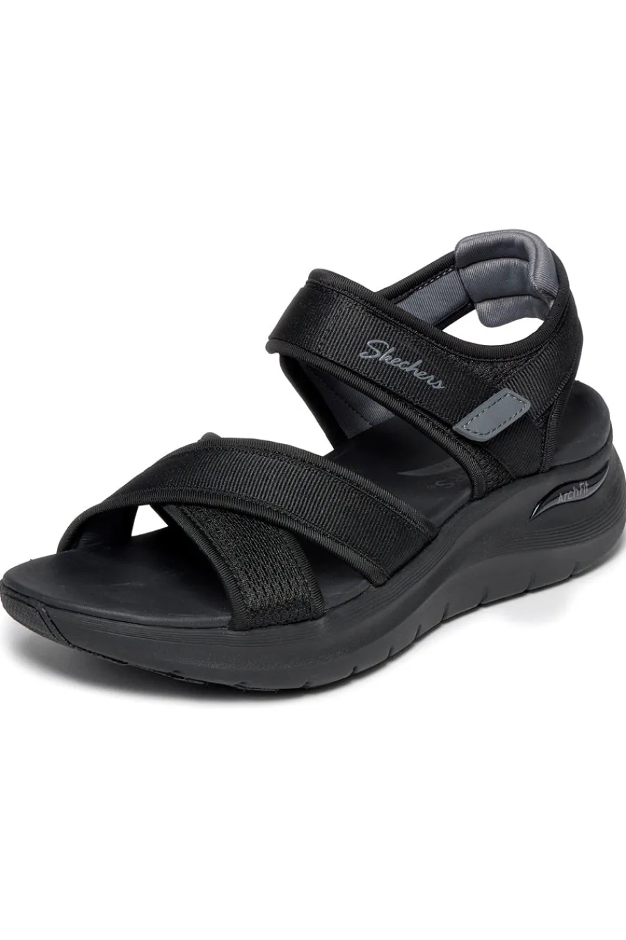 SKECHERS Schwarze Sandalen mit verstellbaren Kreuzriemen ARCH FIT 2.0 SANDAL FEELIN' BRIGHT NERO, GRIGIO Clearance