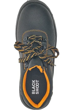 Uomo BLACK SHOOT Schwarzes Leder Sicherheitsschuhe Schwarzer Spross 392