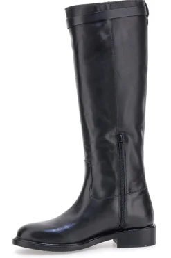 Donna PITTARELLO CLASS Schwarze Stiefel aus echtem Leder mit goldener Schnalle RF24LM