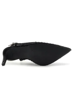 FIRST LADY Schwarze Tüll Slingback Pumps mit Strasssteinen P656 NERO New