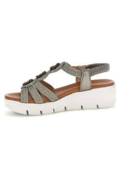 FIRST ACTIVE Silberne Sandalen mit dekorativen Applikationen und Keil The 201B SILBER, GRAU Clearance