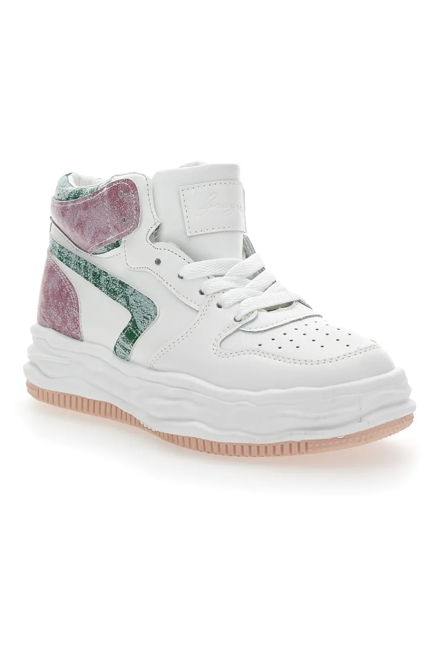 GRAZIE Sneakers alta 3150 Bianca Rosa VERDE New