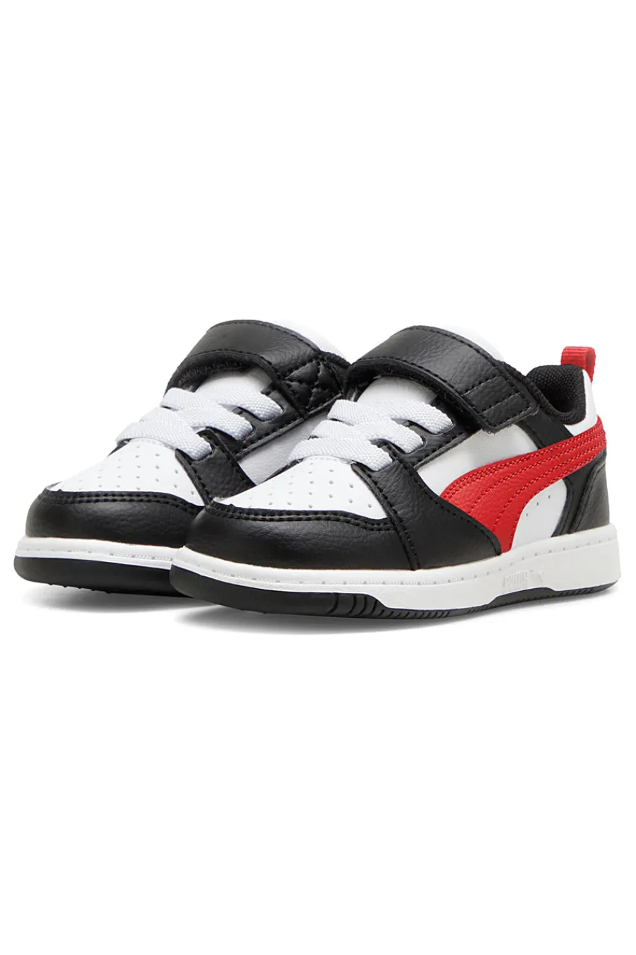 PUMA Sneakers bambino bianche e nere con dettagli rossi Rebound V6 Lo AC+ Inf