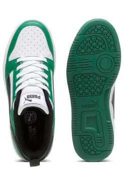 PUMA Sneakers basse bianche verdi e nere stile basket Rebound V6 Lo Jr