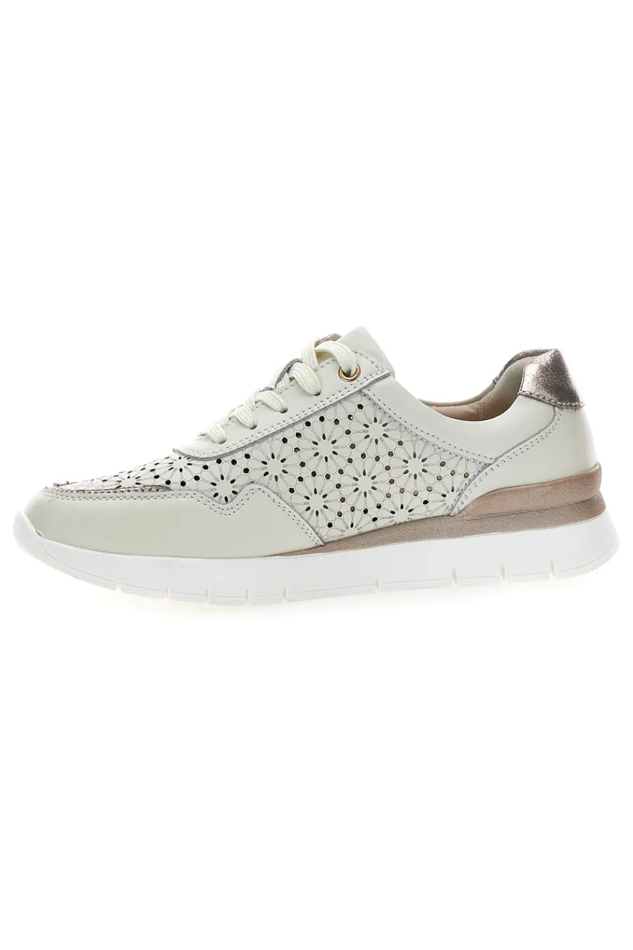 PRIMA RIGA Sneakers beige traforate in vera pelle con cerniera 182082