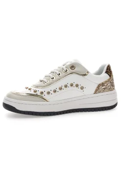 MARIELLA BURANI Sneakers bianche con borchie e glitter oro Burani 51771C1108 New