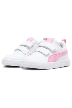 PUMA Sneakers bianche con dettagli rosa e strappi regolabili Courtflex V3 V Inf