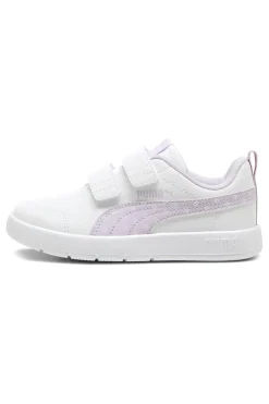PUMA Sneakers Bianche con Dettagli Lilla i Pois e Velcro Courtflex V3 Dotty V PS