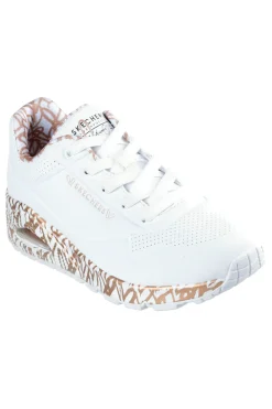 SKECHERS Sneakers bianche con stampa cuori oro rosa e cuscinetto ad aria UNO Loving Love Outlet