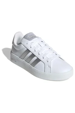 ADIDAS Sneakers bianche con strisce argento in pelle sintetica Grand Court 3 J Clearance
