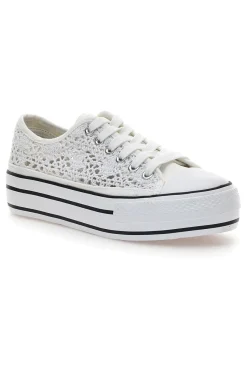 ENERGY Sneakers Bianche Con Trama Ricamata e Flatform 108 Discount