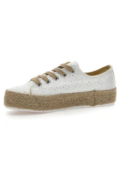 Donna ENERGY Sneakers Bianche e Beige Con Trama Ricamata e Flatform 126
