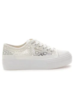 ENERGY Sneakers bianche in pizzo con suola platform E111 Hot