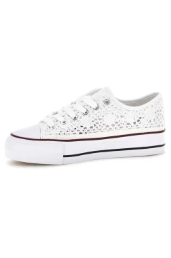 2T2L Sneakers bianche in tela con trama ricamata traforata con lacci 8013 Outlet