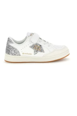 MKIDS Sneakers bianco con strappi e inserti glitter MJ6005