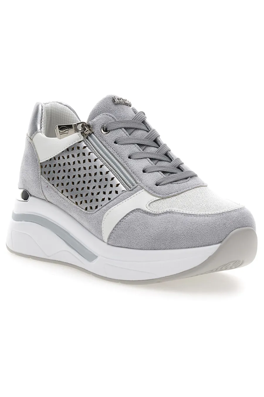 INBLU Sneakers grigie traforate con zip e zeppa 481IN GRIGIO Outlet
