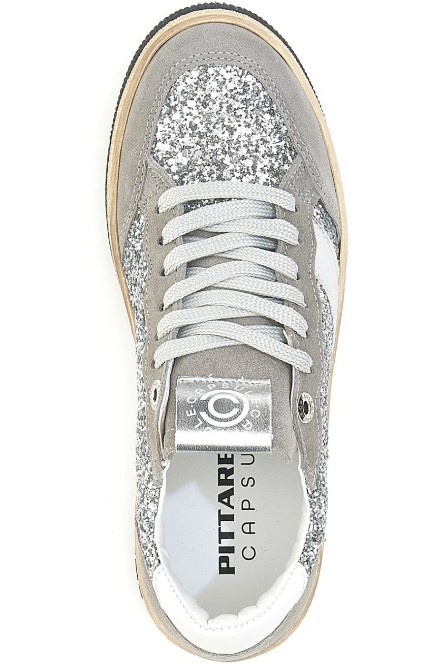 PITTARELLO CAPSULE Sneakers grigio argento in pelle con dettagli glitter Made in Italy Kelly GRIGIO/ARGENTO Discount
