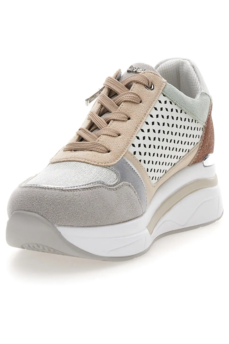INBLU Sneakers multicolore traforate con zip e zeppa 481IN ARGENTO Outlet