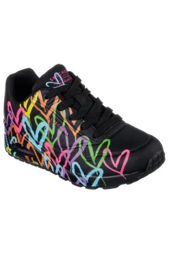 Donna SKECHERS Sneakers Nere Con Cuori Multicolor Uno Highlight Love